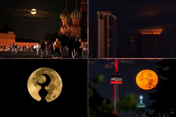 A rare Super Blue Moon illuminated the sky across globe on Wednesday night (August 30). This rare celestial event was seen around the world, including United States, Canada, Greece and many other countries. This was a rare combination of two different phenomena, a Blue Moon and a supermoon. This phenomenon is an astronomical event that occurs when a full moon coincides with both a blue moon and a perigee moon. Here is a glimpse of rare Super Blue Moon –
