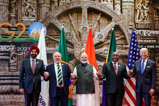  Prime Minister Narendra Modi with World Bank President Ajay Banga, Brazilian President Luiz Inacio Lula da Silva, South African President Cyril Ramaphosa and US President Joe Biden pose for a group photo during the G20 Summit. (PTI Photo)