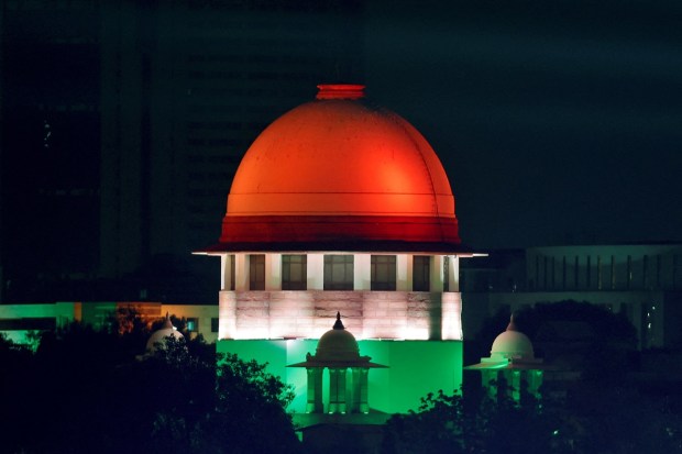 Illuminated Supreme Court building is pictured from the International Media Center during the G20 Summit. (Reuters Photo)