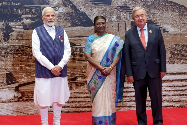 President Droupadi Murmu hosted a ceremonial dinner for the G20 leaders, international delegates and other dignitaries at the Bharat Mandapam, the Summit venue. President Murmu and Prime Minister Modi welcomed the dignitaries. (PTI Photo)