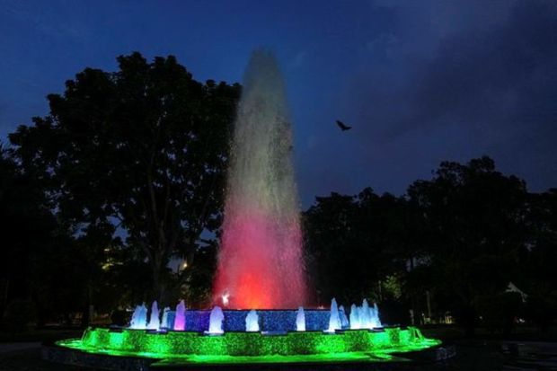 An illuminated fountain as part of preparations for the G20 Summit. (PTI Photo/Shahbaz Khan)
