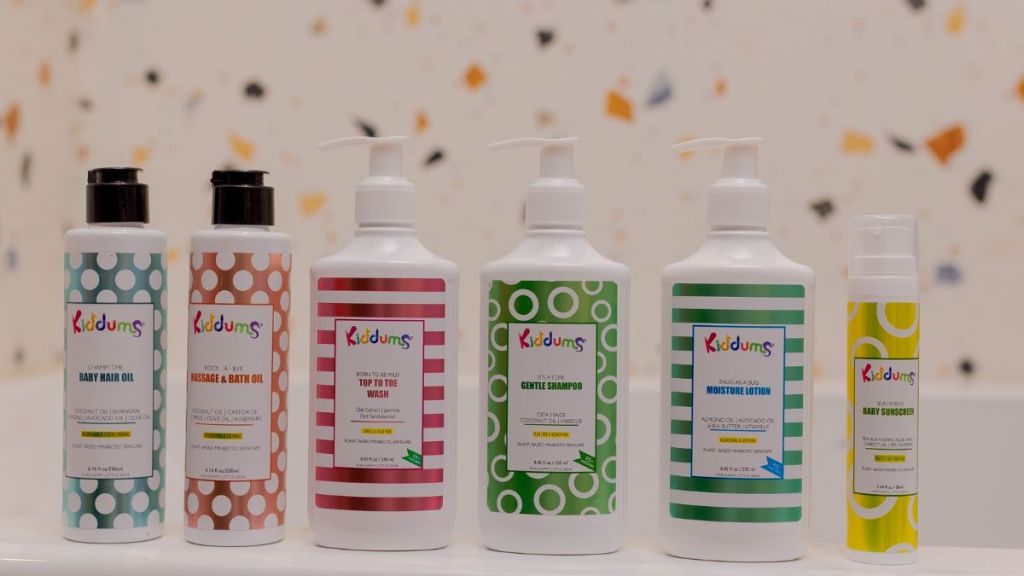 Kiddums offers a range of skincare products which includes gentle cleansers, nourishing moisturisers, sunscreen with high SPF protection, soothing oils, among others