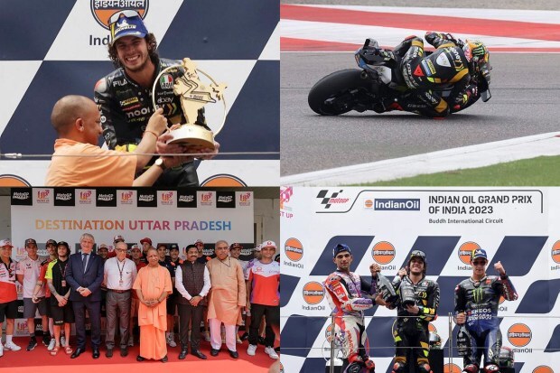 MotoGP was held in India for the first time this month from September 22-24. Uttar Pradesh Chief Minister Yogi Adityanath on Sunday attended the final race of the MotoGP at the Buddh International Circuit in Greater Noida. Union Minister Anurag Thakur and Hardeep Singh Puri also watched the final race. Italian Grand Prix motorcycle racer Marco Bezzecchi emerged victorious in the inaugural Indian Grand Prix for the 2023 MotoGP season. The UP CM presented the competition's trophy to Bezzecchi.