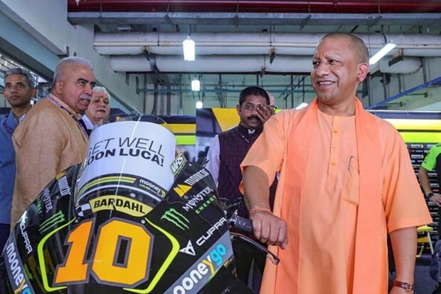 Adityanath met Dorna CEO Carmelo Ezpeleta during the event on Sunday. (Image: PTI)