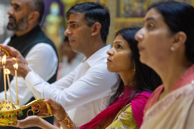 Sunak took to Instagram to share this image of him and Murty inside the Akshardham temple. (Image: Instagram)