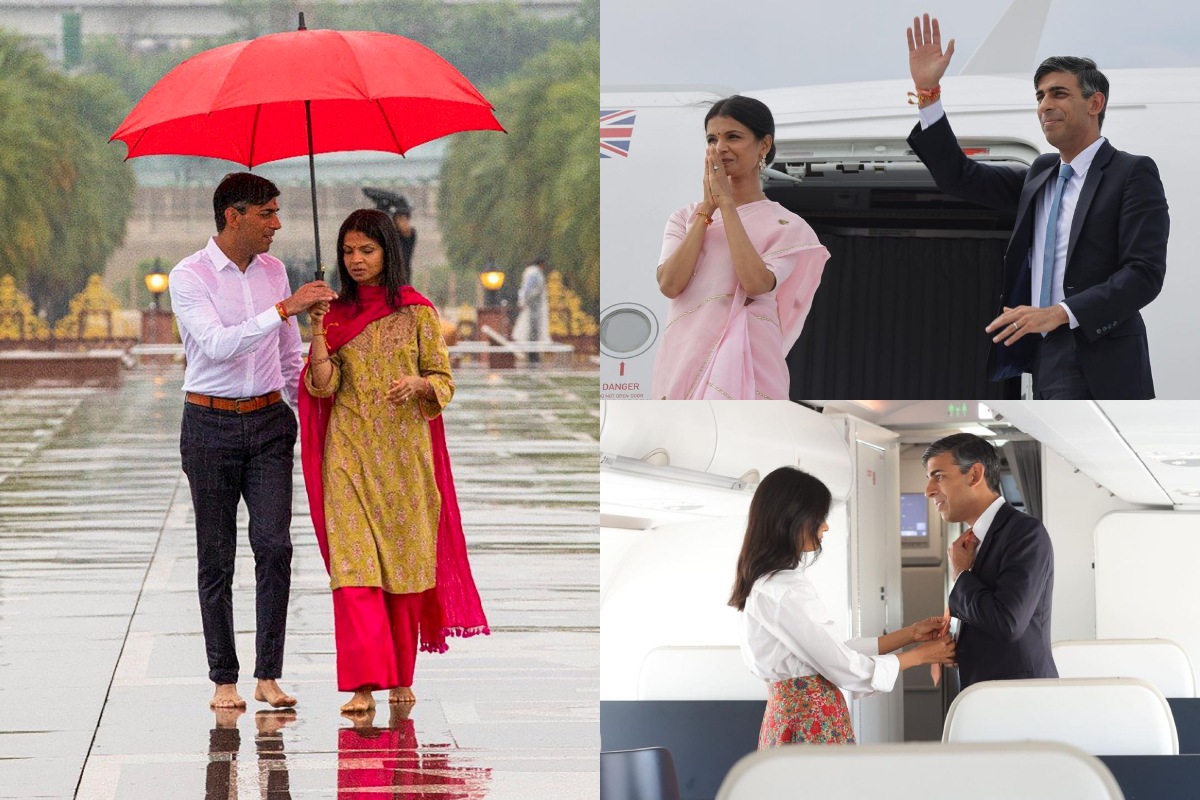 Rishi Sunak in India, Rishi Sunak and his wife, Akshata Murty in India, Rishi Sunak and wife images, UK PM visits India, Rishi Sunak's visit to India, Rishi Sunak G20 Summit, Rishi Sunak with PM Modi