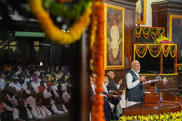 Prime Minister Narendra Modi addresses during an event organised to commemorate the rich legacy of the Parliament of India at the Central Hall of the old Parliament building, in New Delhi. (PTI Photo)