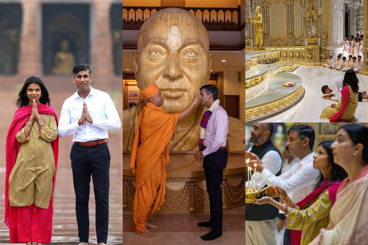 Rishi Sunak in India, Rishi Sunak and his wife, Akshata Murty in India, Rishi Sunak and wife images, UK PM visits India, Rishi Sunak's visit to India, Rishi Sunak G20 Summit, Rishi Sunak with PM Modi, Rishi Sunak visits temple in India, Rishi Sunak visits Akshardham Temple