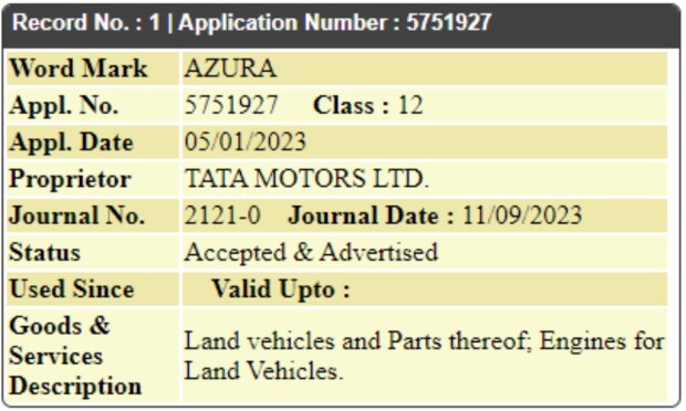 Tata Azura trademark