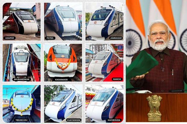 Prime Minister Narendra Modi on Sunday virtually flagged off nine Vande Bharat Express trains, and said that the speed and scale of infrastructure development are matching with aspirations of 140 crore Indians. (PTIPhoto)