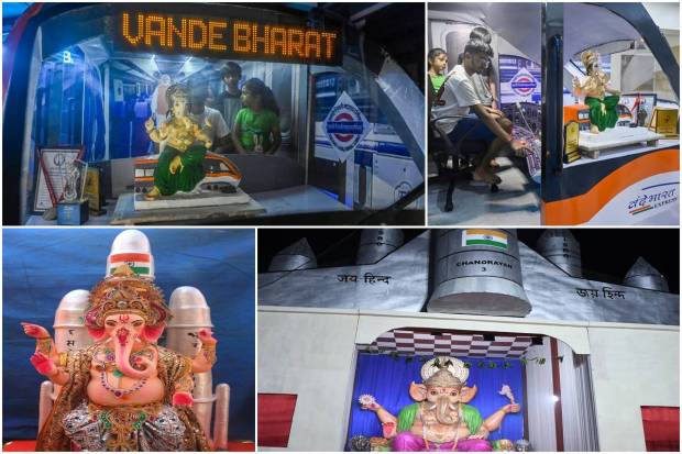 Every year during Ganesh Chaturthi, artists erect pandals on different themes. Also, to show creativity, the idols of Lord Ganesha are made with different materials. This year is no different.From 'Vande Bharat' to 'Chandrayaan 3', devotees in different parts of the country will witness grand pandals on interesting themes.Ganesh Chaturthi or Ganesh Utsav commenced on Tuesday. It will conclude on Thursday (September 28), when the Ganesh Visarjan will take place.The festival commemorates the birth of the Hindu God Ganesha, the God of wisdom. In addition to huge pandals, people install the clay statue of Lord Ganesh in their homes. Observances include chanting of Vedic hymns and prayers. Many also observe fasting.Here are some photos of innovative Ganesh Chaturthi celebrations from different cities in India. Have a look and enjoy!