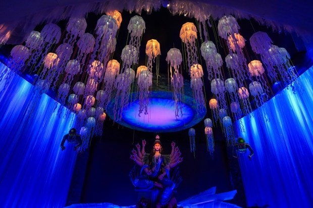 A community 'puja pandal' themed on 'Under the Sea' during 'Panchami' of Durga Puja festival in Kolkata. (PTI Photo)