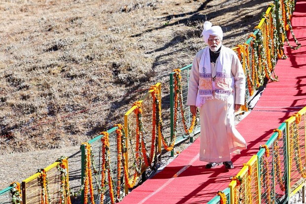 Prime Minister Narendra Modi arrives to offer prayers at Parvati Kund. (PTI Photo)