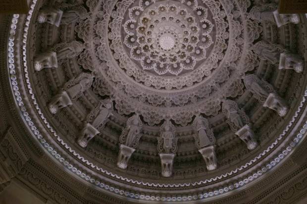 An ornate dome at the BAPS Swaminarayan Akshardham.. (AP Photo)
