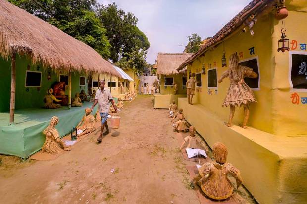 Kolkata: A community puja pandal in Kolkata. (PTI Photo)