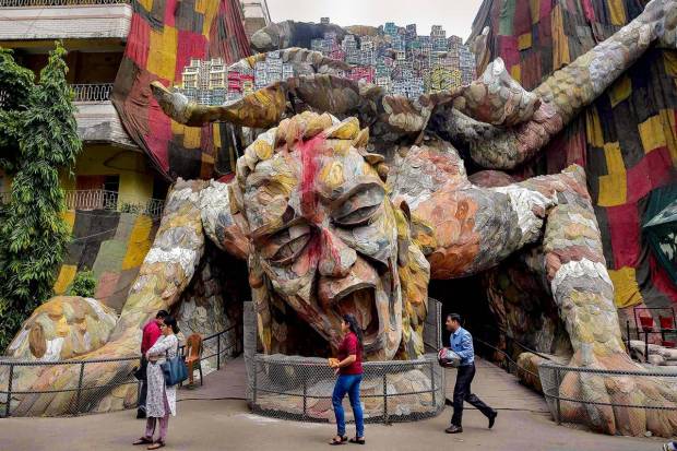A community puja pandal in Kolkata. (PTI Photo)