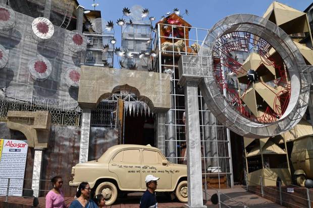 Kolkata: A community puja pandal. (PTI Photo)