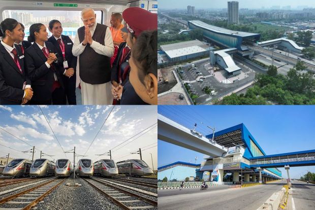Prime Minister Narendra Modi on Friday inaugurated the 17-km priority section of the Delhi-Meerut RRTS Corridor that seeks to redefine travel in the region. Modi showed the green flag to the 'Namo Bharat' train connecting Sahibabad and Duhai Depot stations, marking launch of the Regional Rapid Transit System (RRTS) in India. (PTI Photo)