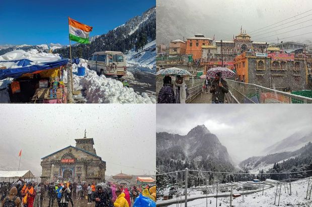 The high areas of Uttarakhand's Chamoli and Rudraprayag district received the fresh snowfall of the season following the drop in temperature. Continuous snowfall is being seen in hill states, including Uttarakhand and Himachal Pradesh, while light rain in the lower areas is causing significant changes in the weather. (PTI Photo)