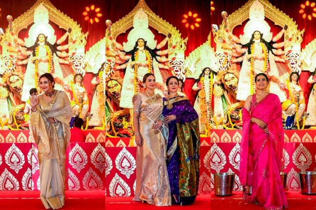 A Durga Puja pandal takes center stage during the Navratri festival each year. These temporary structures are intricately adorned and artistically designed, serving as a focal point for communities to come together, celebrate, worship, and seek blessings from Goddess Durga. The Maha Saptami of Durga Puja witnessed a splendid showcase of glamour as some of Bollywood's leading celebrities gathered at the vibrant pandals to pay their respects to Goddess Durga. In addition to seeking blessings, the stars also displayed their impeccable fashion sense, leaving onlookers in awe. (PTI Photo)