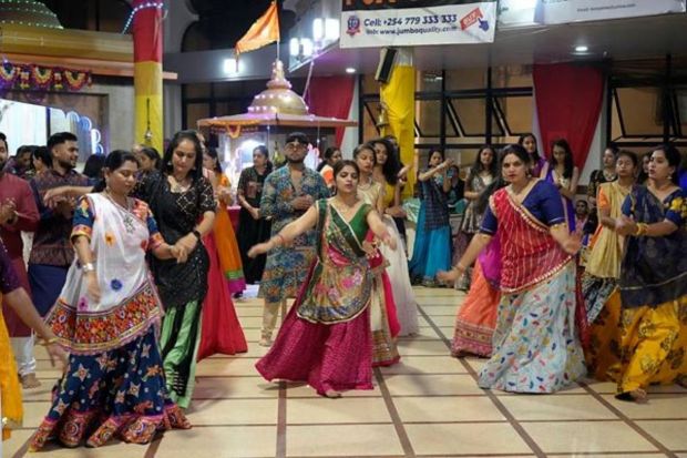 Kenyan Hindu girls dance on the second-day of Navaratri festival in Nairobi, Kenya. The Hindu festival of Navratri, or nine nights, begins in Kenya. (AP Photo/Abdul Azim Sayyid)