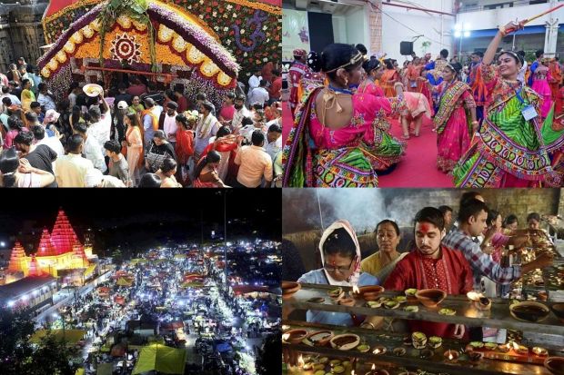 The air is filled with a sense of devotion and festive fervour as the devotees worship Goddess Durga. The Navratri festival is dedicated to nine forms of Maa Durga. The Navratri festivities are observed in the Sharad Ritu, according to the Hindu calendar and is also known as Sharadiya Navratri. As per the Panchang, this year Navratri begins on October 15 and ends on October 24. Here are some pictures from the festivities. Have a look: