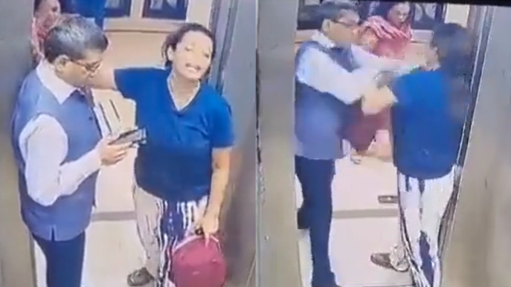 Noida: Retired IAS officer, woman attack each other after dispute over pet dog access in lift | VIDEO Noida: Retired IAS officer, woman attack each other after dispute over pet dog access in lift | VIDEO