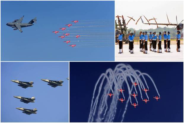 In Uttar Pradesh's Prayagraj district, on the occasion of the 91st anniversary of the Indian Air Force (IAF), its planes displayed a breathtaking air show in the confluence area of Ganga and Yamuna, on Sunday.Also, on this occasion, Chief of the Air Staff Air Chief Marshal VR Chaudhari unveiled the new flag of the IAF.More than 100 aircraft of the IAF participated in the air show. The ALH Dhruv helicopter of the Indian Army and the P-8I aircraft of the Indian Navy were also part of the show.For the first time in the country, the C-295 transport aircraft was also part of the air show. Prominent aircraft in the show included Apache, Rafale, Chinook, Jaguar, Tejas, C-17, Tigermoth, Pilatus and Hawk.Have a look and enjoy!