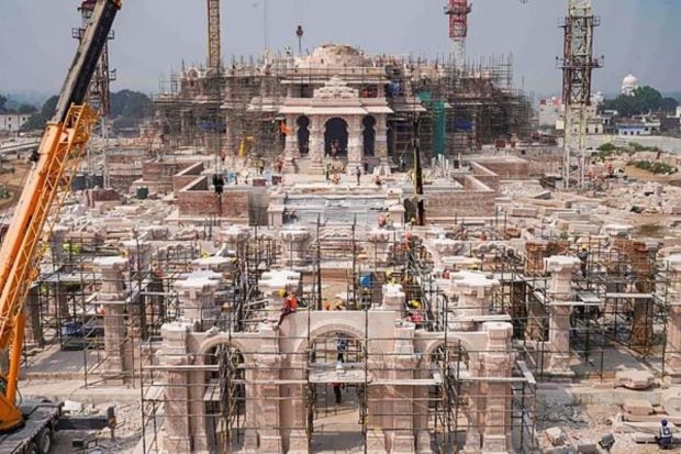The pictures were clicked at the Shri Ram Janmabhoomi Mandir construction site on Monday morning. (PTI Photo)