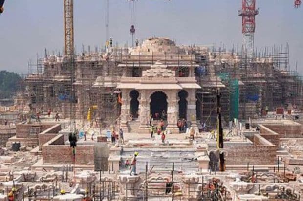 The construction works for the Ram Temple at Ayodhya are in full swing. (PTI Photo)