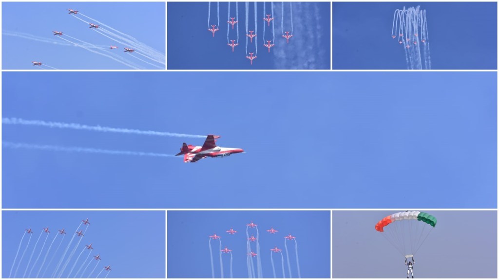 Air Force Station Ambala, Suryakiran Aerobatics Team, the Aakashganga para-diving team, Rafale, Jaguar aircraft,