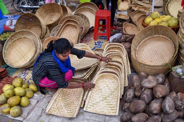 A vendor sells puja items for the rituals of 'Chhath Puja' festival, in Ranchi. (PTI Photo)