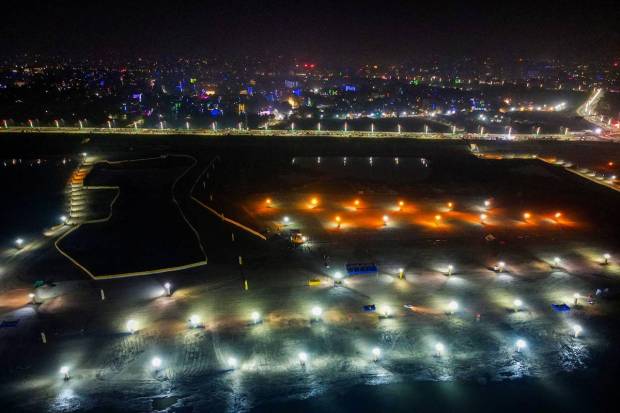 A view of illuminated Ganga Ghat for the Chhath Puja celebration, in Patna. (PTI Photo)