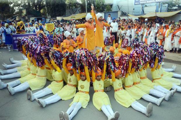 Sikh children perform in a Nagar Kirtan (religious procession) ahead of Gurpurab, birth anniversary of the first Sikh guru, Guru Nanak Dev, in Ranchi. (PTI Photo)