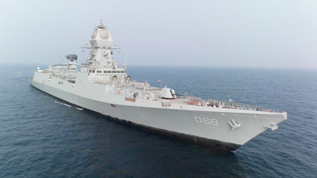 Imphal, Indigenous Destroyer, MR SAM, BrahMos SSM, Indigenous Torpedo Tube Launchers, Anti-Submarine Indigenous Rocket Launchers, 76 mm SRGM, Indian Navy,