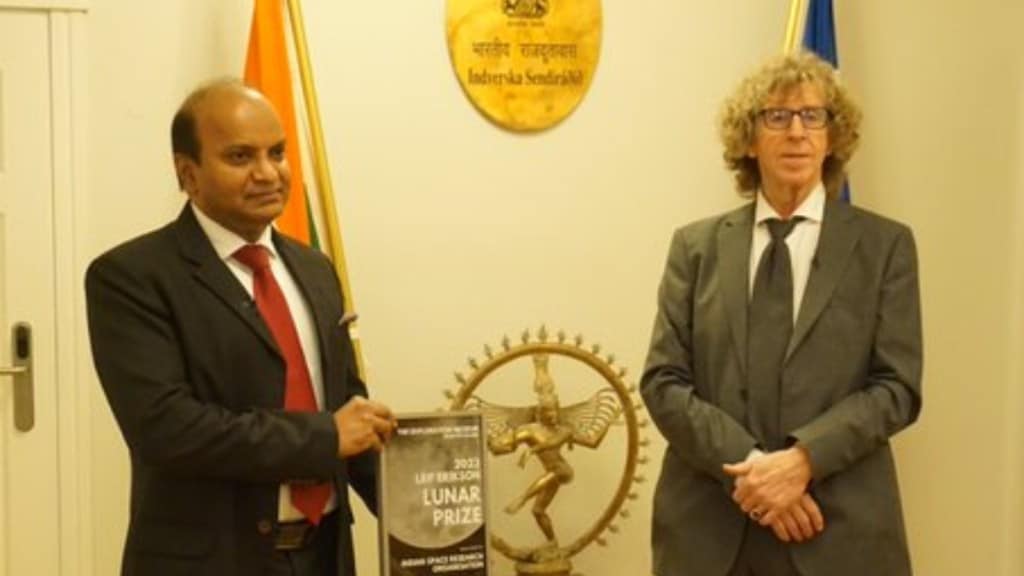 On behalf of ISRO, this was received by the Indian Ambassador to Iceland Ambassador B Shyam from the Exploration Museum in Husavik (Iceland).(Credit: India in Iceland on X)