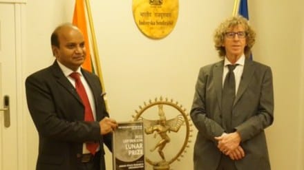 On behalf of ISRO, this was received by the Indian Ambassador to Iceland Ambassador B Shyam from the Exploration Museum in Husavik (Iceland).(Credit: India in Iceland on X)