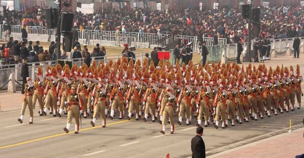 Women personnel of Central Industrial Security Force (CISF) during the full dress rehearsal for the Republic Day Parade 2024. (Ministry of Defence)