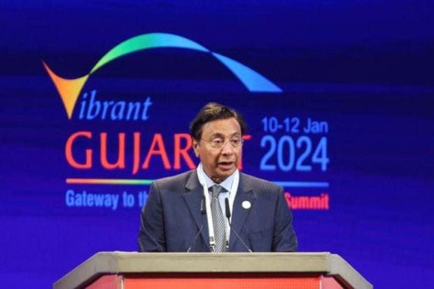 Executive chairman of ArcelorMittal Lakshmi Mittal speaks during the Vibrant Gujarat Global Summit. Multiple industry captains addressed the occasion. (Image/Reuters)