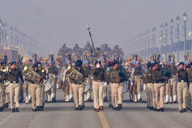 Armed Forces personnel during rehearsal for the Republic Day Parade 2024 at the Kartavya Path. (Image: PTI)