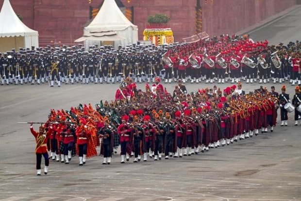 From the resonant 'Shankhnaad' of the massed band to the Navy's melodious 'Mission Chandrayaan,' harmonious melodies echoed through the Raisina Hills in the heart of Delhi, celebrating India's rich heritage and significant achievements. (Image: PTI)