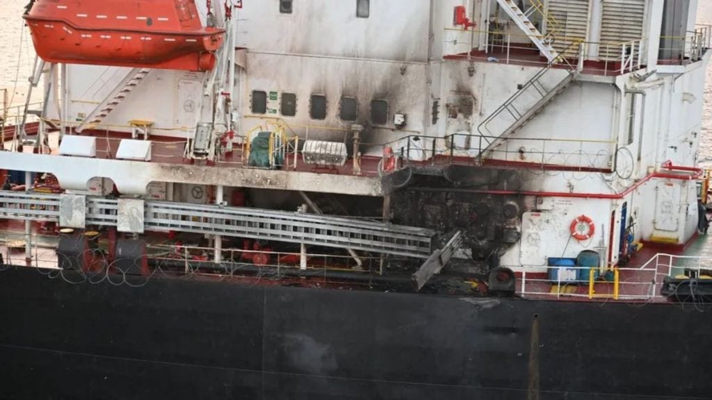 The US-owned Genco Picardy after a Houthi drone attack