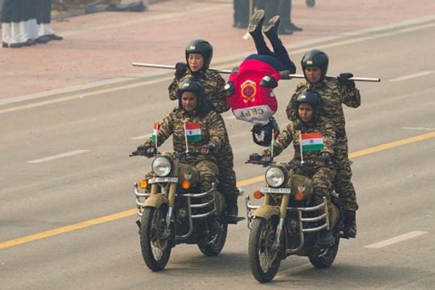 A team of CRPF's 'Daredevils' during the 75th Republic Day celebrations. (Image: PTI)