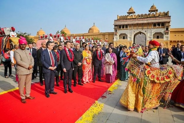Macron during his visit to the Amer Fort in Jaipur. (Image: PTI)