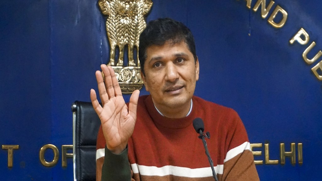 Delhi Health Minister Saurabh Bharadwaj addresses a press conference, in New Delhi, Friday, Dec. 29, 2023. (PTI Photo/File)