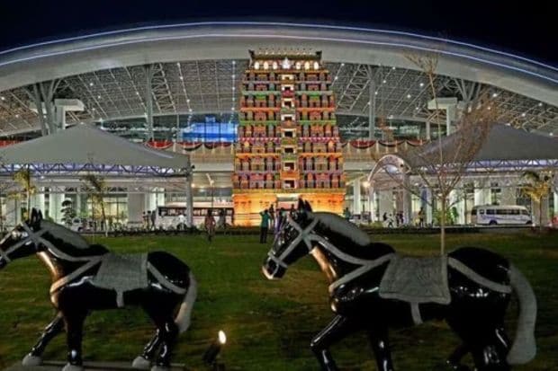 The NITB at Tiruchirappalli International Airport has been conceived as an iconic structure, characterized by a dynamic and dramatic building form complemented by a majestic roof. The interior design of the building captures the colors and cultural vibrancy unique to Tiruchirappalli. (Photo: PTI)