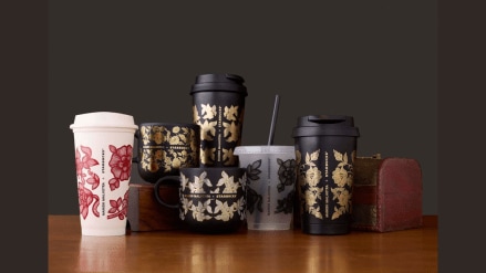 The range includes stoneware ceramic mugs, stainless steel tumblers, and reusable cups The range includes stoneware ceramic mugs, stainless steel tumblers, and reusable cups