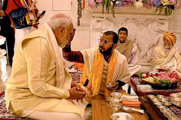 Prime Minister Narendra Modi during the 'Pran Pratishtha' ceremony at the Ram Mandir, in Ayodhya. (PTI Photo)