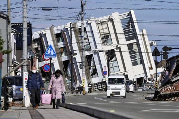 A collapsed building caused by an earthquake is seen in Wajima, Ishikawa prefecture, Japan January 2, 2024, in this photo released by Kyodo. (Photo: Reuters)
