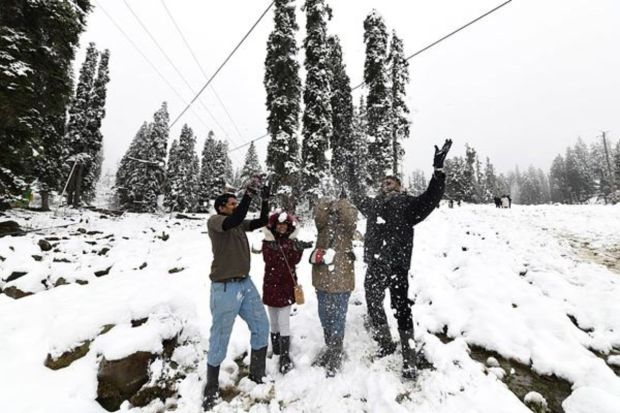 Fresh snowfall in Gulmarg. No snowfall was noted in most of the plain areas of Kashmir, while the upper reaches of the valley have received lesser than usual amount of snow. (Express photo by Shuaib Masoodi)